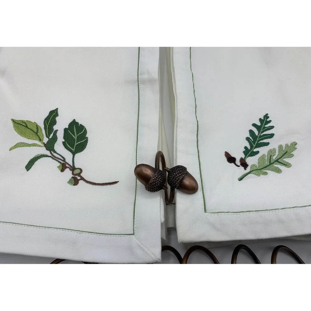 Crate & Barrel Embroidered SET of 6 Acorn Dinner Napkins PLUS Holders Rings